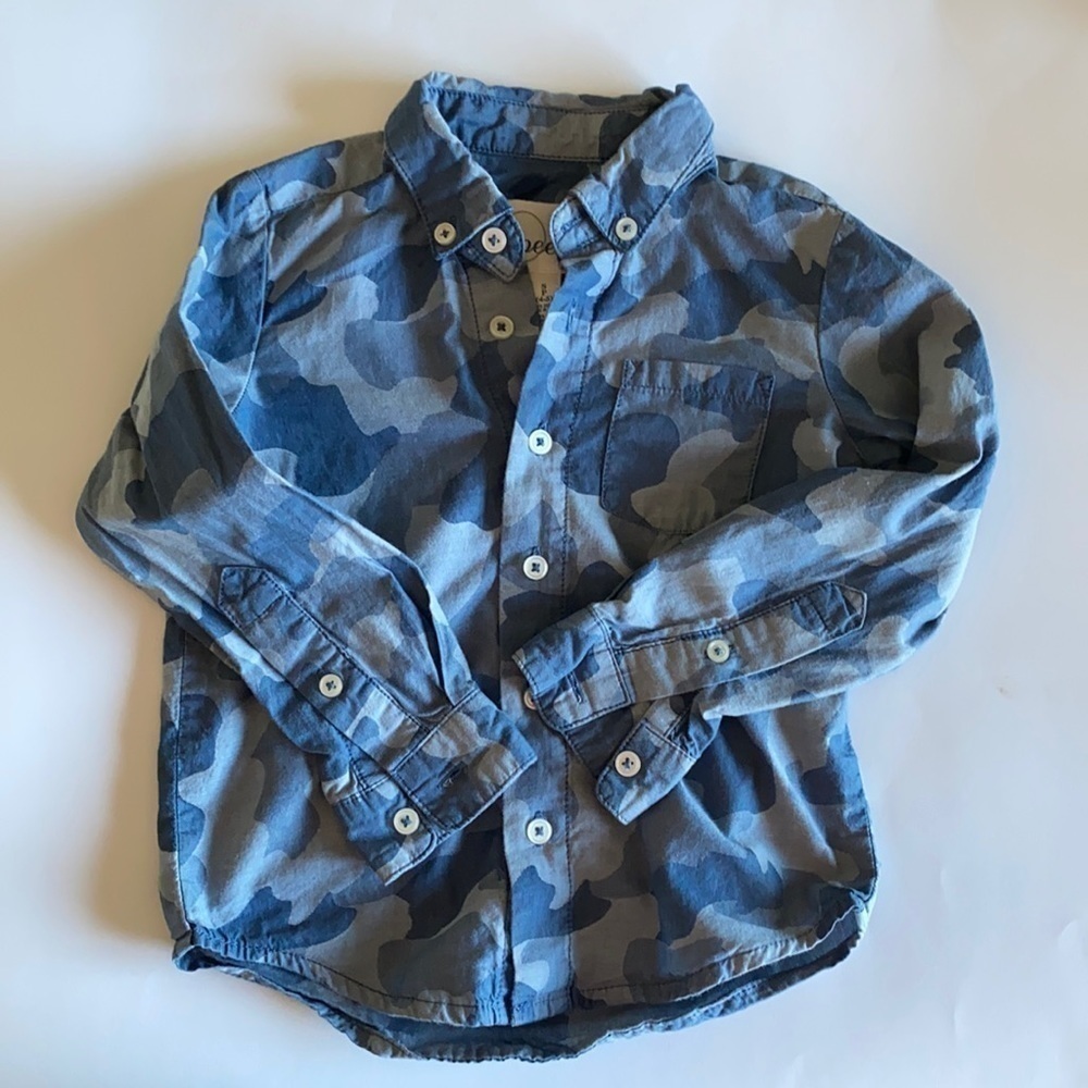 Peek boys camo button down blue long sleeve